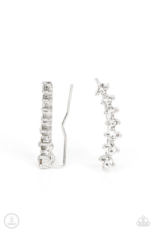 PRISMATIC AND PROPER - WHITE RHINESTONE CRAWLER EARRINGS - PAPARAZZI