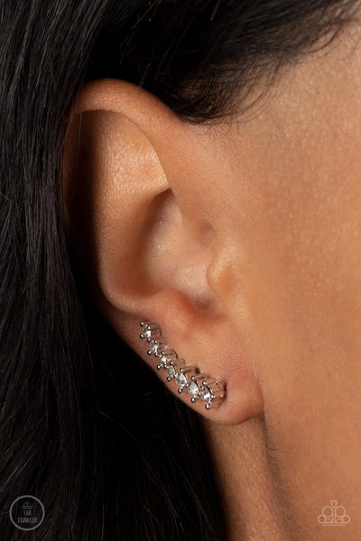 PRISMATIC AND PROPER - WHITE RHINESTONE CRAWLER EARRINGS - PAPARAZZI