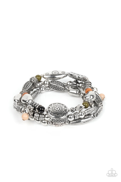 WESTERN QUEST - MULTI COLOR STONE SILVER STRETCHY BRACELET SET - PAPARAZZI