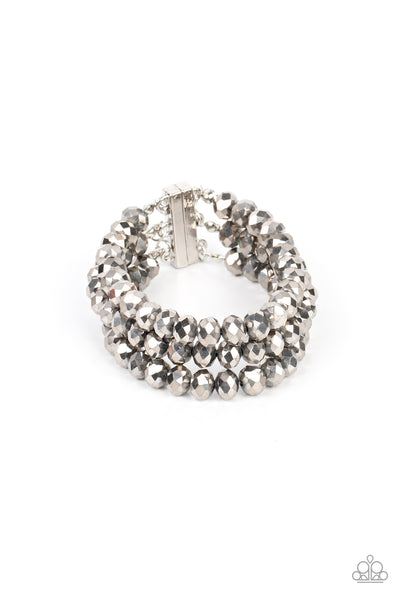 SUPERNOVA SULTRY - SILVER CRYSTAL-LIKE BEAD MAGNETIC BRACELET - PAPARAZZI