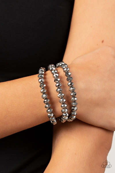 SUPERNOVA SULTRY - SILVER CRYSTAL-LIKE BEAD MAGNETIC BRACELET - PAPARAZZI