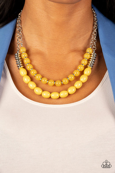 VENETIAN VOYAGE - YELLOW AND SILVER LAYERED NECKLACE - PAPARAZZI