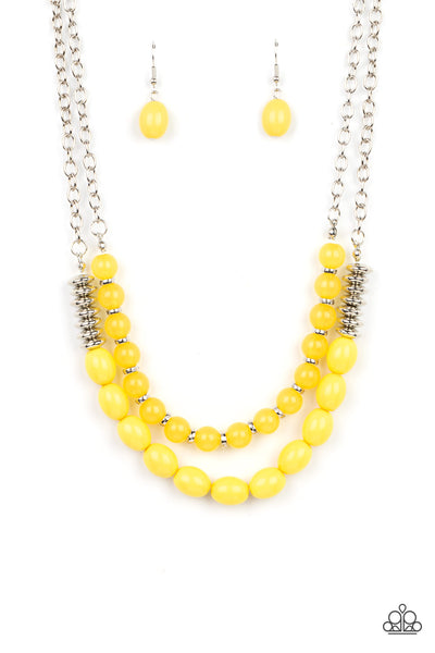 VENETIAN VOYAGE - YELLOW AND SILVER LAYERED NECKLACE - PAPARAZZI