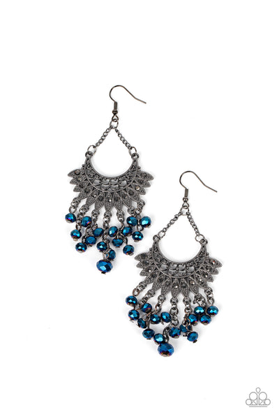 CHROMATIC CASCADE - BLUE METALLIC OIL SPILL GUNMETAL EARRINGS - PAPARAZZI