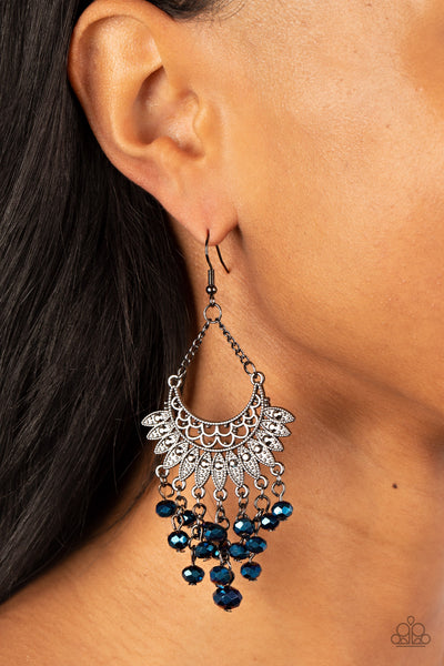 CHROMATIC CASCADE - BLUE METALLIC OIL SPILL GUNMETAL EARRINGS - PAPARAZZI