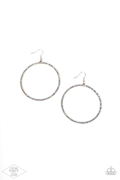 WIDE CURVES AHEAD - MULTI - IRIDESCENT CIRCLE SILVER EARRINGS- PAPARAZZI