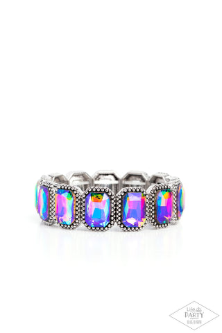 STUDDED SMOLDER - MULTI OIL SPILL GEM SILVER STRETCHY BRACELET - PAPARAZZI