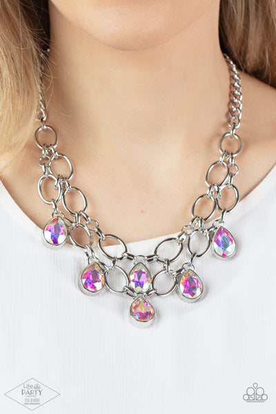 SHOW-STOPPING SHIMMER - MULTI IRIDESCENT GEM SILVER NECKLACE - PAPARAZZI