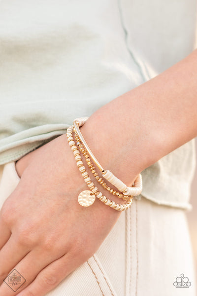 TERRAFORM TRENDSETTER - GOLD WHITE STONE STRETCHY BRACELET - PAPARAZZI - FASHION FIX MARCH 2022