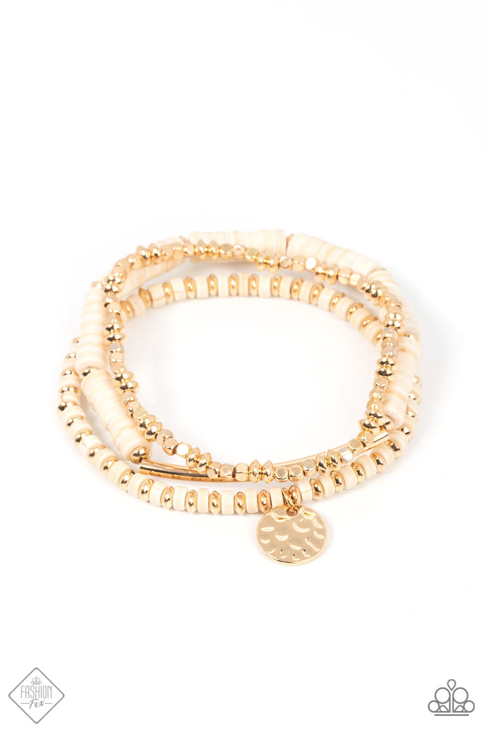 TERRAFORM TRENDSETTER - GOLD WHITE STONE STRETCHY BRACELET - PAPARAZZI - FASHION FIX MARCH 2022