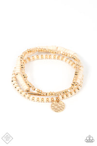 TERRAFORM TRENDSETTER - GOLD WHITE STONE STRETCHY BRACELET - PAPARAZZI - FASHION FIX MARCH 2022