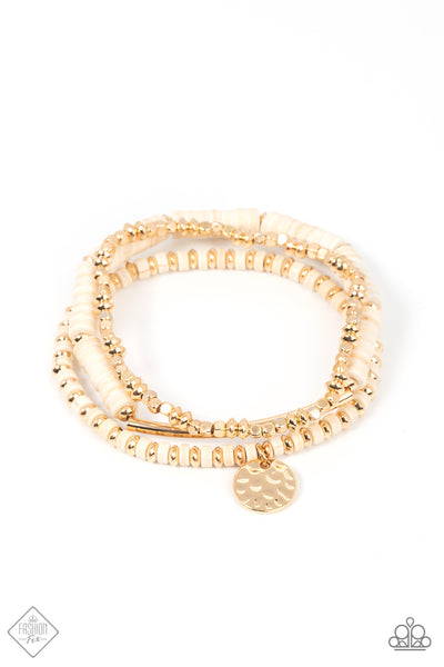 TERRAFORM TRENDSETTER - GOLD WHITE STONE STRETCHY BRACELET - PAPARAZZI - FASHION FIX MARCH 2022