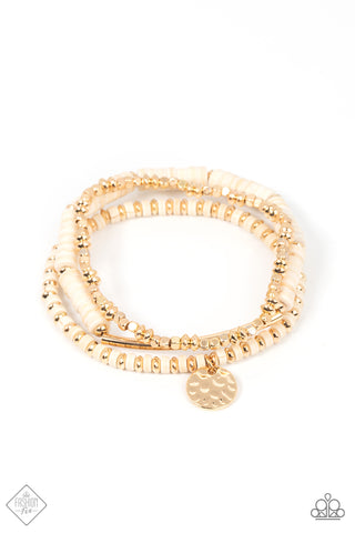 TERRAFORM TRENDSETTER - GOLD WHITE STONE STRETCHY BRACELET - PAPARAZZI - FASHION FIX MARCH 2022