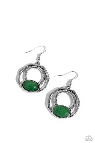 TERRESTRIAL RETREAT - GREEN JADE SONE SILVER CIRCLE EARRINGS - PAPARAZZI