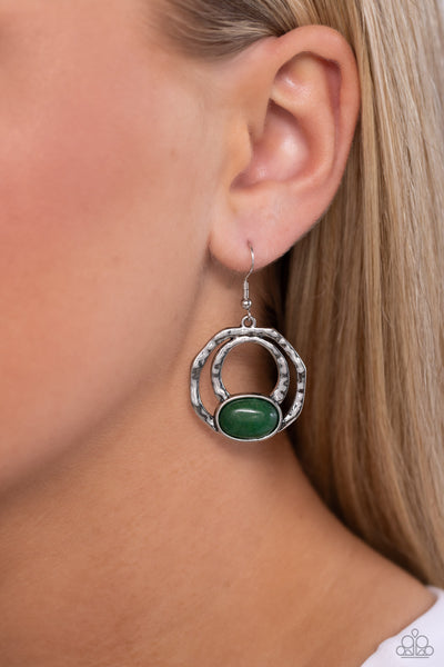 TERRESTRIAL RETREAT - GREEN JADE SONE SILVER CIRCLE EARRINGS - PAPARAZZI