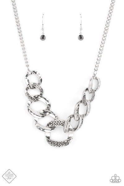 Bombshell Bling - Silver Hammered Link Necklace - Paparazzi - Fashion Fix March 2022