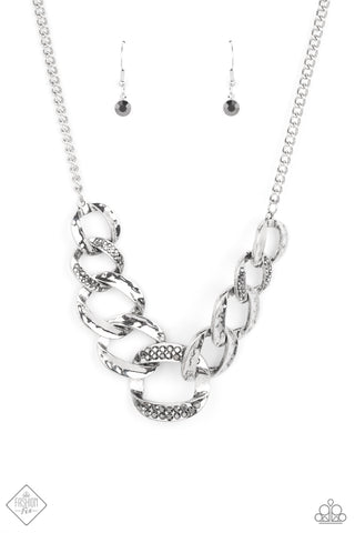 Bombshell Bling - Silver Hammered Link Necklace - Paparazzi - Fashion Fix March 2022
