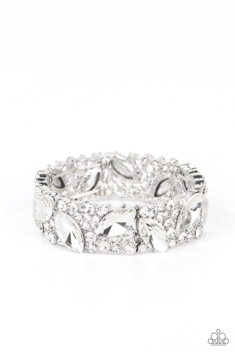 FULL BODY CHILLS - WHITE RHINESTONE SILVER STRETCHY BRACELET - PAPARAZZI