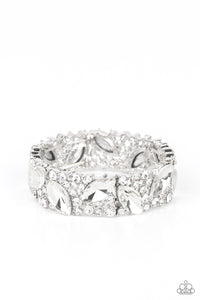 FULL BODY CHILLS - WHITE RHINESTONE SILVER STRETCHY BRACELET - PAPARAZZI