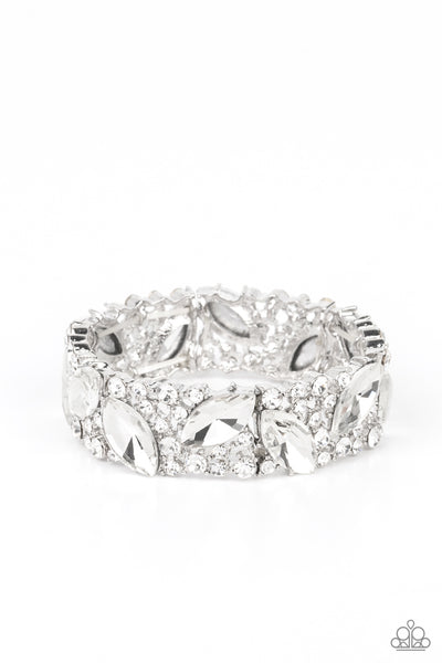 FULL BODY CHILLS - WHITE RHINESTONE SILVER STRETCHY BRACELET - PAPARAZZI