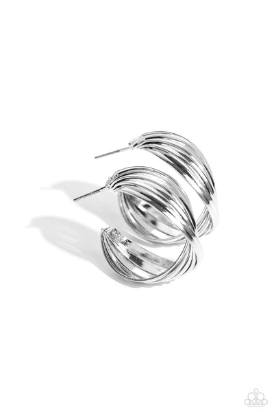 CURVY AND WORTHY - SILVER TWISTED HOOP EARRINGS - PAPARAZZI