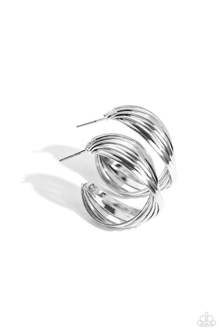 CURVY AND WORTHY - SILVER TWISTED HOOP EARRINGS - PAPARAZZI