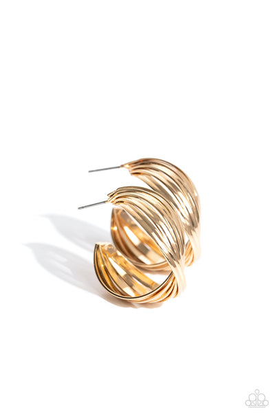 CURVY AND WORTHY - GOLD CURVE WIRE HOOP EARRINGS - PAPARAZZI