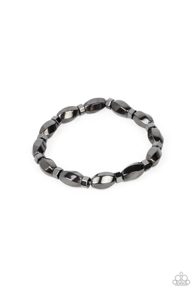 MAGNETIC MANTRA - BLACK GUNMETAL STRETCHY URBAN BRACELET - PAPARAZZI