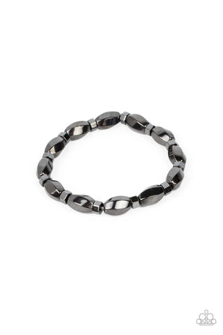MAGNETIC MANTRA - BLACK GUNMETAL STRETCHY URBAN BRACELET - PAPARAZZI
