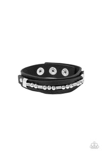 EASY ON THE HARDWARE - BLACK LEATHER SILVER ACCENT URBAN WRAP BRACELET - PAPARAZZI