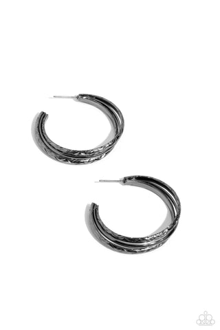 CONTOUR DE FORCE - BLACK GUNMETAL HOOP EARRINGS - PAPARAZZI