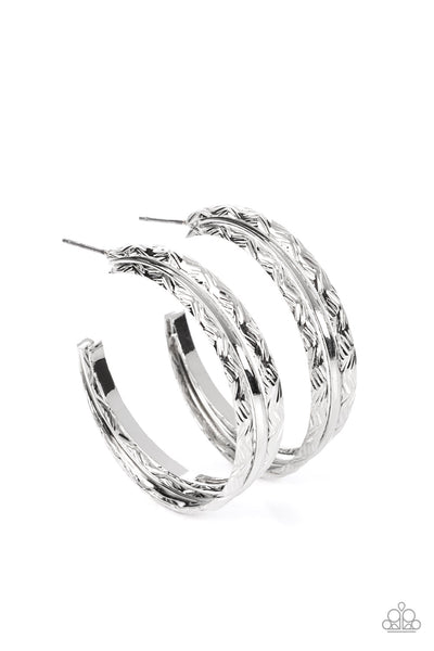 CONTOUR DE FORCE - SILVER HOOP EARRINGS - PAPARAZZI