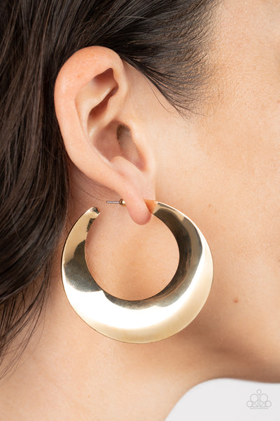 POWER CURVES - GOLD FLAT HOOP EARRINGS - PAPARAZZI