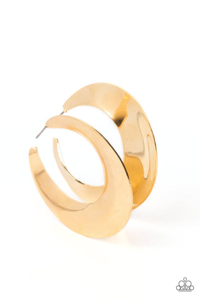 POWER CURVES - GOLD FLAT HOOP EARRINGS - PAPARAZZI