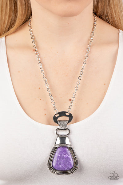 RODEO ROYALE - PURPLE STONE SILVER NECKLACE - PAPARAZZI