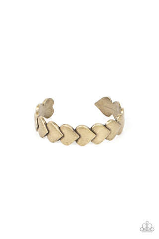 HEARTS GALORE - BRASS HEART CUFF BRACELET - PAPARAZZI
