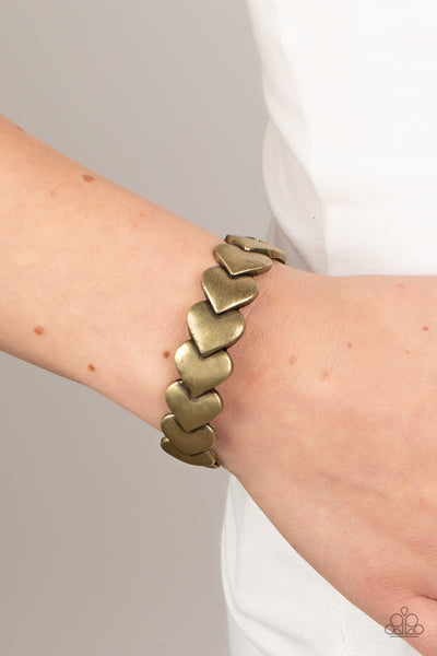 HEARTS GALORE - BRASS HEART CUFF BRACELET - PAPARAZZI