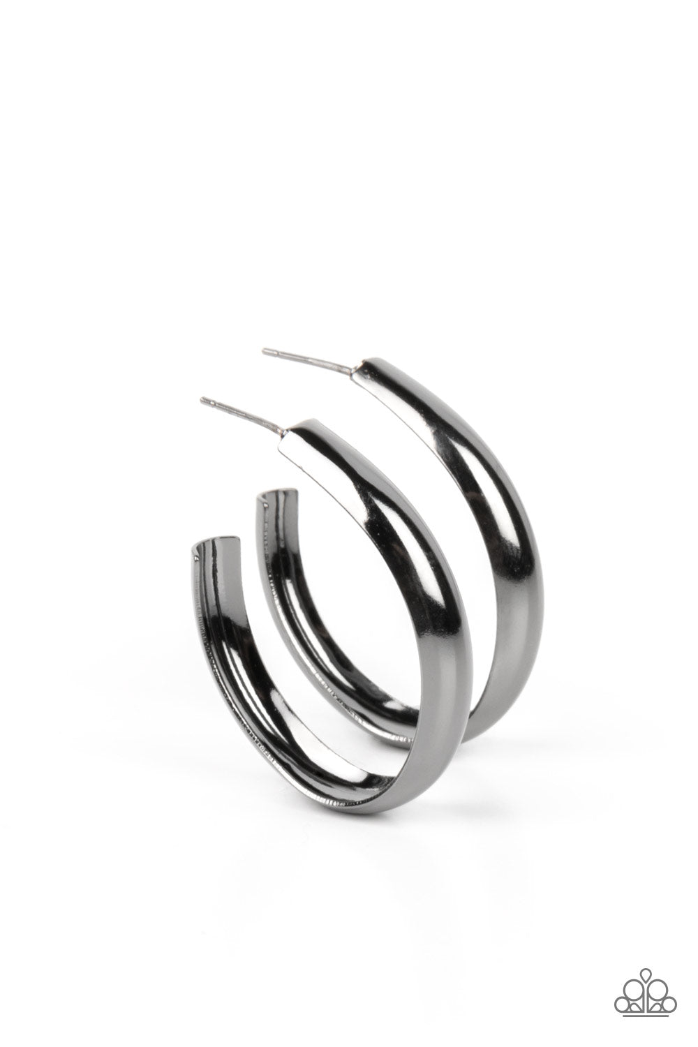 CHAMPION CURVES - BLACK GUNMETAL HOOP EARRINGS - PAPARAZZI
