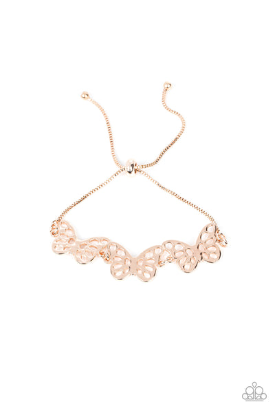 PUT A WING ON IT - ROSE GOLD BUTTERFLY SLIDE BRACELET - PAPARAZZI