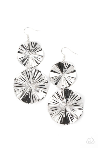 IN YOUR WILDEST FAN-TASY - SILVER FOLDED DISC EARRINGS - PAPARAZZI