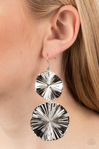 IN YOUR WILDEST FAN-TASY - SILVER FOLDED DISC EARRINGS - PAPARAZZI