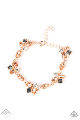 COLORFUL CAPTIVATION - ROSE GOLD PEACH GEM WHITE SMOKY RHINESTONE BRACELET - PAPARAZZI FASHION FIX APRIL 2022