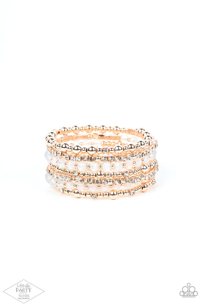 ICE KNOWING YOU - ROSE GOLD BEAD CRYSTAL RHINESTONE COIL BRACELET - PAPARAZZI