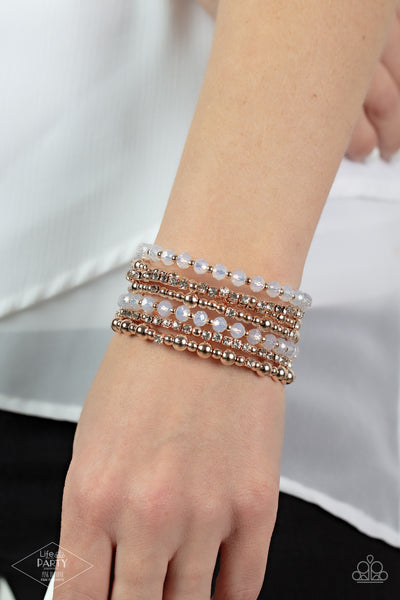 ICE KNOWING YOU - ROSE GOLD BEAD CRYSTAL RHINESTONE COIL BRACELET - PAPARAZZI