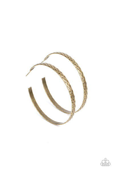 HOOP-DE-DO - BRASS TEXTURED HOOP EARRINGS - PAPARAZZI