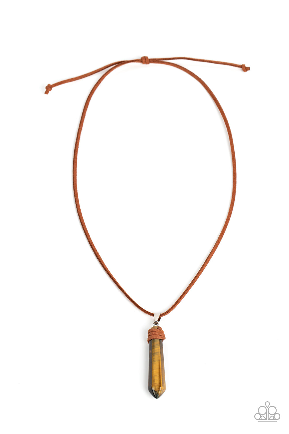 HOLISTIC HARMONY - BROWN TIGER'S EYE LEATHER SUEDE CORD URBAN NECKLACE - PAPARAZZI