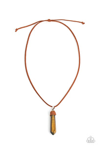 HOLISTIC HARMONY - BROWN TIGER'S EYE LEATHER SUEDE CORD URBAN NECKLACE - PAPARAZZI