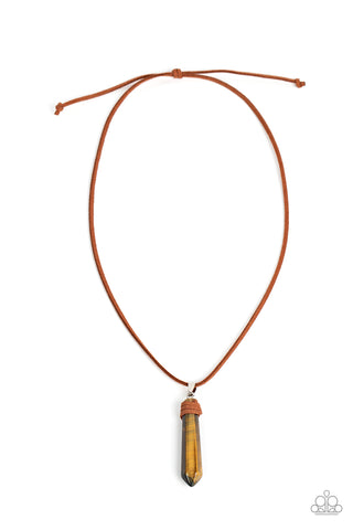 HOLISTIC HARMONY - BROWN TIGER'S EYE LEATHER SUEDE CORD URBAN NECKLACE - PAPARAZZI