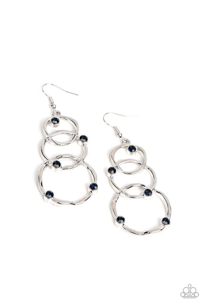 REVOLVING RADIANCE - BLUE RHINESTONE SILVER CIRCLE EARRINGS - PAPARAZZI