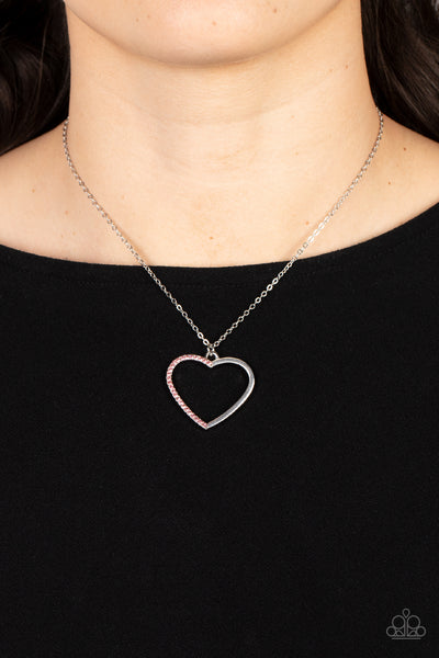 LOVE TO SPARKLE - PINK RHINESTONE SILVER HEART NECKLACE - PAPARAZZI